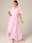Women's Wedding Guest Cocktail Dress Chiffon Lace Split Elegant Formal A Line Maxi Dress V Neck Short Sleeve Pink Color
