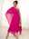 Women's Wedding Guest Cocktail Dress Chiffon Belted Asymmetrical Hem Elegant Formal Maxi A Line Dress Off Shoulder Fuchsia Color