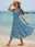 Women's Mid-Length Dress Short Sleeve V-neck Floral Print Bohemian Style Comfortable Beach Vacation Wear Blue White Summer Spring Clothing Apparel