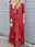 Women's Boho Maxi Dress Red with Ethic Floral Print V-Neck Three-Quarter Sleeve Casual Loose-Fit Beach Party Summer Fashion Clothing Apparel