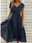 Women's Wedding Guest Cocktail Dress Elegant Midi Dress V-Neck Lace Short Sleeve Chiffon Flowy Navy Blue Evening Party Summer