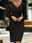Women's Black Dress Knee Length Dress Lace Scallop Trim Party Office Date Elegant Formal V Neck Long Sleeve Black Color