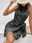 Women's Halter Dress Polka Dot Black and White Sleeveless Asymmetrical Wrap Tie-Knot Summer Casual to Formal Knee-Length Fashion Apparel
