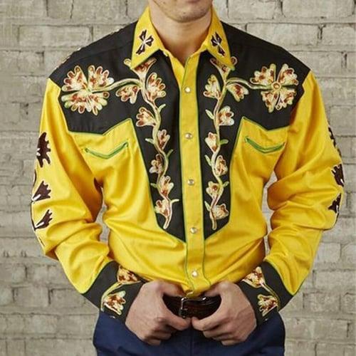 Men's Floral Graphic Prints Shirt Western Shirt Cowboy Shirt Long Sleeve Fashion Designer Casual Outdoor Daily Fall & Winter Turndown Print Button-Down Yellow Red Purple Green Blue+Blue