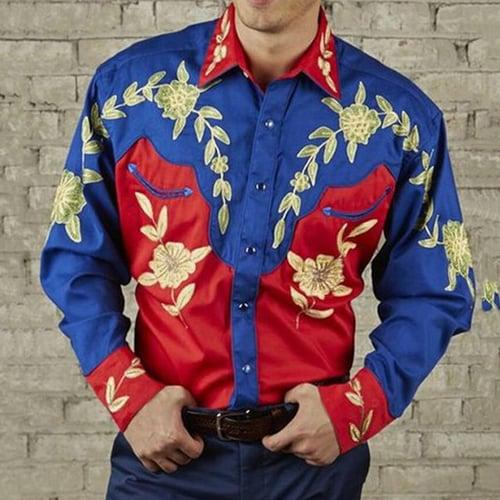 Men's Shirt Western Shirt Floral Graphic Prints Turndown Black Black / Red Army Green Red Blue 3D Print Outdoor Street Long Sleeve Print Button-Down Clothing Apparel Fashion Designer Casual Soft