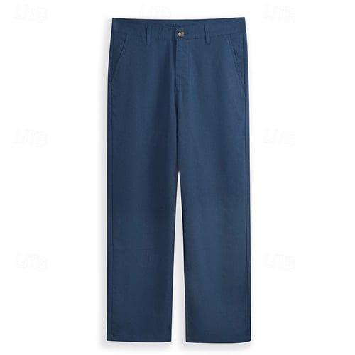 Men's Dress Pants Linen Pants Trousers Summer Pants Beach Pants Straight Leg Plain Comfort Outdoor Casual Daily Streetwear Stylish Black White