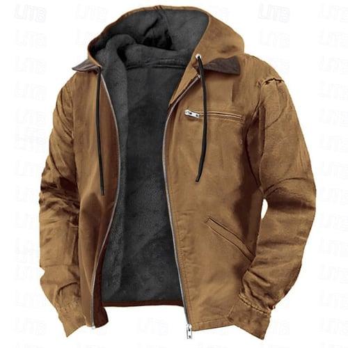 Men's Hoodie Full Zip Hoodie Sherpa Linend Army Green Blue Brown Gray Hooded Plain Pocket Sports & Outdoor Daily Holiday Vintage Streetwear Casual Fall & Winter Clothing Apparel Hoodies Sweatshirts 
