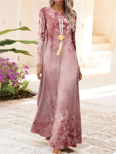 Women's Casual Dress Winter Dress Floral Print Crew Neck Long Dress Maxi Dress Daily Date Long Sleeve Fall Winter