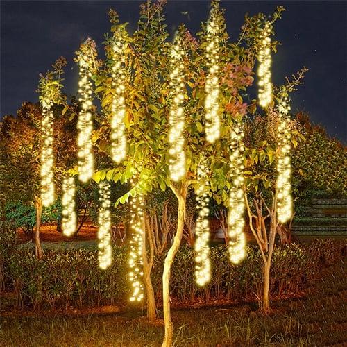 Meteor Shower Rain Lights Outdoor Christmas Hanging Firecracker String Light Snow Falling Raindrop Icicle Fairy Lights for Xmas Tree Garden Decor AC110V -220V EU US Plug Upgrade