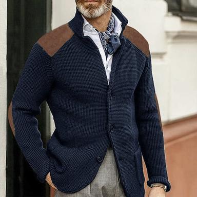 Men's Cardigan Sweater Chunky Cardigan Christmas Sweaters Ribbed Knit Cropped Button Up Side Pockets Plain Stand Collar Warm Ups Modern Contemporary Casual Daily Wear Clothing Apparel Fall Winter