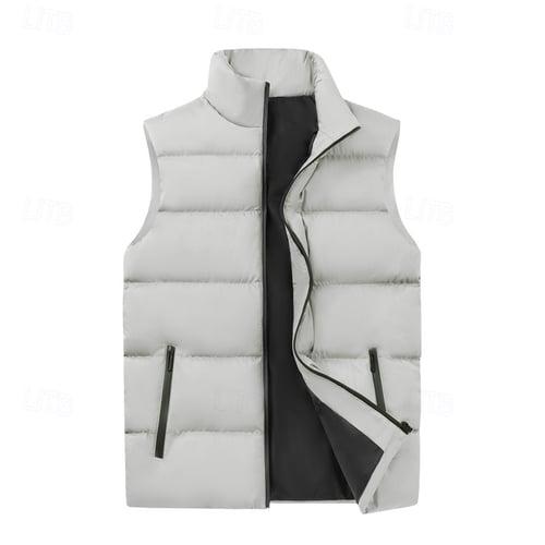 Men's Puffer Vest Vest Gilet Quilted Vest Daily Date Vacation Fashion Casual Fall & Winter Buttons Pocket Polyester Thermal Warm Comfortable Plain Zipper Stand Collar Regular Fit Black Burgundy Khaki