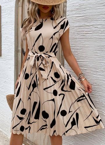 Women's Graphic Crew Neck Maxi Dress Short Sleeve Summer Spring