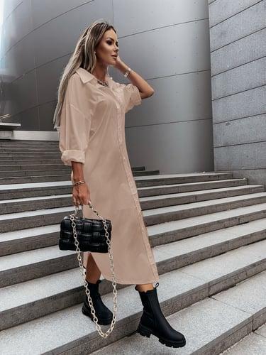 Women's Shirt Dress Midi Dress Buttons Split Thigh Casual V Neck Long Sleeve Black White Blue Color