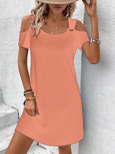 Women's Black Dress Mini Dress Cut Out Elegant Casual V Neck Short Sleeve Black Pink Color