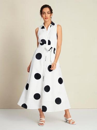 Polka Dot Sleeveless Tie Belt Maxi Dress