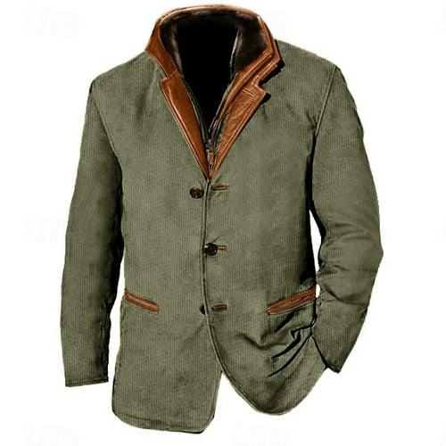 Men's Corduroy Jacket Windbreaker Daily Vacation Thermal Warm Fleece Collar No Fleece Lining Fall & Winter Plain Fashion Streetwear Lapel Regular Blue Khaki Army Green Jacket