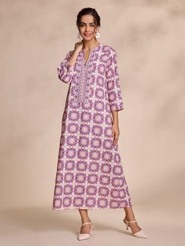 Ethnic Floral Notched Collar Maxi Dress