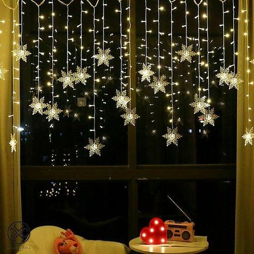 3.5m 96 LED Snowflake Star Curtain Lights 8 Flash Modes, Waterproof Fairy Garland Christmas Lights for Window & Outdoor Holiday Décor