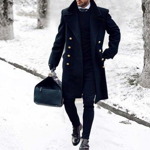 Men's Overcoat Trench Coat Vacation Daily Fall & Winter Polyester Thermal Warm Outerwear Clothing Apparel Fashion Classic Plain Pocket Lapel Double Breasted
