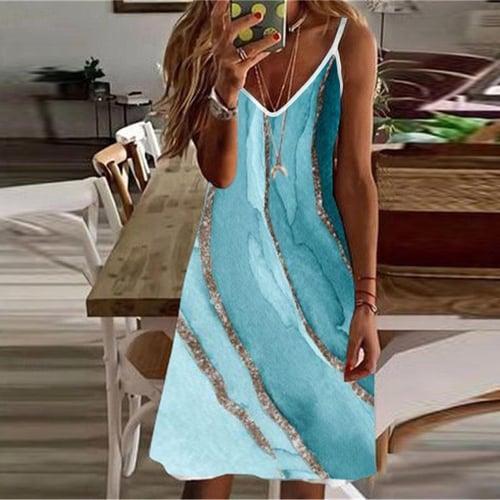 Women's Cotton Spandex Jersey Ombre Marble Sequin V Neck Mini Dress Stylish Casual Daily Vacation Sleeveless Summer