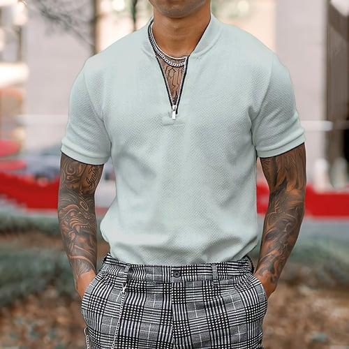 Men's Quarter Zip Polo Golf Shirt Outdoor Street Stand Collar Baseball Collar Short Sleeve Fashion Casual Solid Colored Zipper Quarter Zip Summer Spring Regular Fit Black White Royal Blue Blue Green
