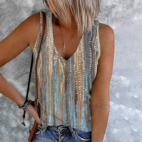 Women's Plus Size Tank Top Going Out Tops Vest Concert Tops Streetwear Casual Floral Buttons Print Sleeveless Regular Tops V Neck Holiday Light Green Blue Khaki