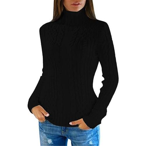 Women's Pullover Sweater Jumper Stylish Casual Soft Solid Color Cable Turtleneck Knitted Long Sleeve Cropped Knit Outdoor Daily Holiday Black White Fall Winter