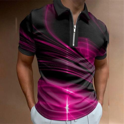 Men's Geometric Zip Polo Shirts Golf Shirt Short Sleeve Polo Shirts Collared Shirts Business Casual Vacation Wear Formal Wear Festival Wear 3D Print Quarter Zip Polo Black / Red Yellow Pink