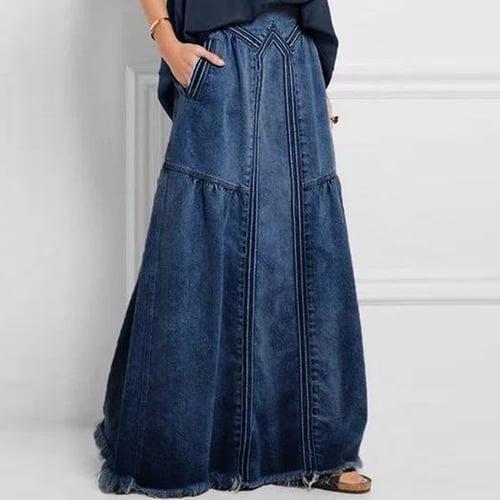 Women's Skirt Long Skirt Fashion Summer Maxi Skirts Solid Colored Pocket Vacation Office / Career Blue Gray Light Blue Summer Denim