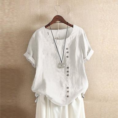 Women's Shirt Patchwork Casual Daily Weekend Solid Casual Short Sleeve Crew Neck Round Neck White Summer Spring