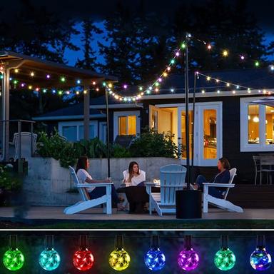 Globe String Lights Outdoor 15m 25LEDs 20Modes Patio Lights with 25 Waterproof Shatterproof RGB Color Changing Bulbs(2 Spare) G40 Globe String Lights for Outside Backyard Porch Balcony Party Decor
