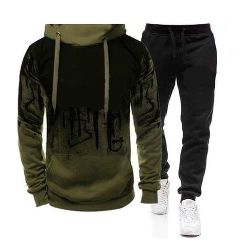 Men's Graphic Letter 2pcs Hoodies Long Sleeve Long pants 3D Sweatshirt Sets Hooded Streetwear Sportswear Basic Sports & Outdoor Casual Sports Print White Army Green Red