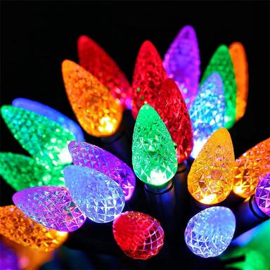 C7 Bulbs Christmas Lights with Timer - 50 LED 16.4ft Strawberry Battery String Light for Outdoor Indoor - Mini Lighting Decor Patio Wreath Garland Party Xmas Tree Christmas Decorations
