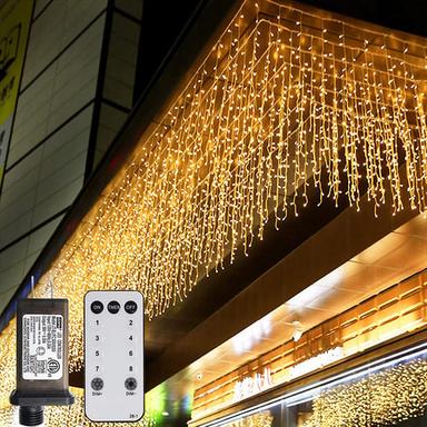 Outdoor Christmas Icicle Window Curtain Lights 6x1M-300LED Plug in 9 Colors Remote Control Window Wall Hanging Light Warm White RGB for Bedroom Party Garden Christmas Decorations 31V EU/US/AU/UK Plug