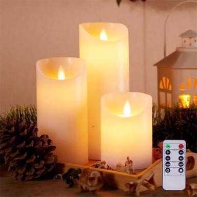 LED Candles Flameless Flickering Pillar Candles with Remote and Timer Battery Operated 3D Wick Real Wax Ivory Warm Light LED Pillar Candles for Home Decoration Indoor Set of 3(D3 x H456 Inch)