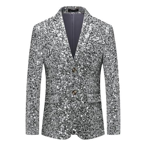 Men's Blazer Jacket Blazer Fashion Party Retro Solid Colored Silver Gold Standard Fit Single Breasted One-button