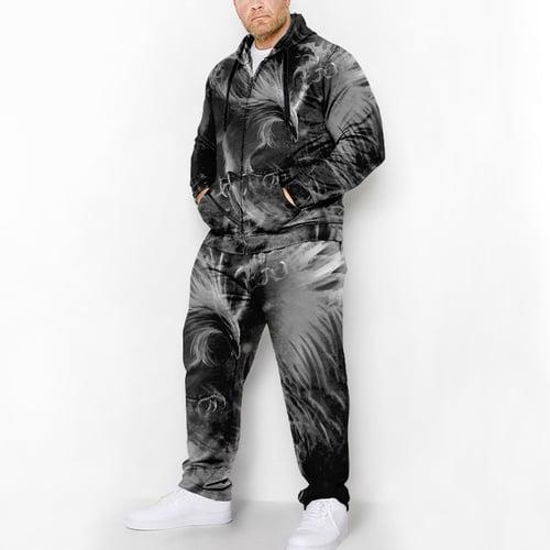 Men's Graphic Phoenix 2pcs Hoodie Tracksuit Plus Size Set Long Sleeve Long pants 3D Sweatshirt Sets Hooded Fashion Designer Casual Daily Sports Going out 3D Print Blue Orange Green
