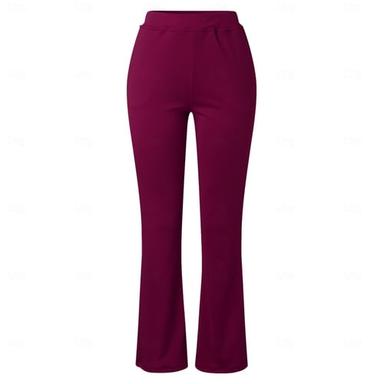Women‘s Dress Work Casual Pants Trousers Straight Full Length Pocket Stretchy Trousers  Daily Black Wine S M