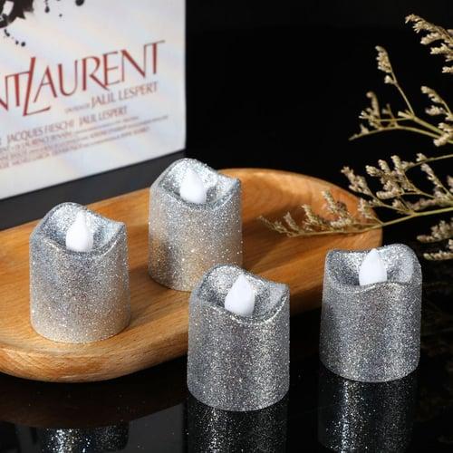 12pcs Flickering Flameless Candles Light Shiny Glitter Votive Candles LED Tea Lights Decoration for Christmas Holidays Wedding Outdoor Table Party Festival