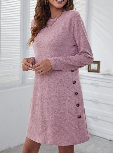 Women's Casual Dress Mini Dress Patchwork Button Work Daily Basic Crew Neck Long Sleeve Black Pink Grey Color