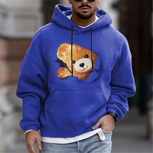 Men's Bear Graphic Prints Pullover Hoodie Sweatshirt Long Sleeve Hooded Sweatshirt Hooded Streetwear Daily Sports Black White Print Spring &  Fall Designer