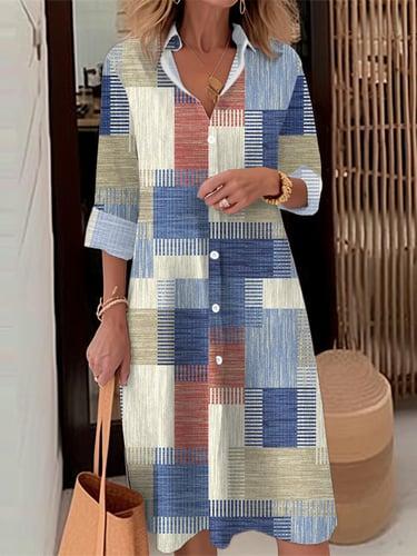 Women's Shirt Dress Casual Dress Midi Dress Outdoor Daily Date Fashion Modern Shirt Collar Button Pocket Long Sleeve Fall Winter Loose Fit Geometric Plaid