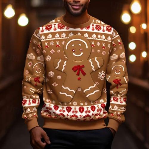 Men's Graphic Merry Christmas Gingerbread Man Sweatshirts Sweatshirt Golf Pullover Sweatshirt Long Sleeve Sweatshirt Crew Neck Fashion Daily Casual 3D Print Vacation Holiday Going out Print Spring
