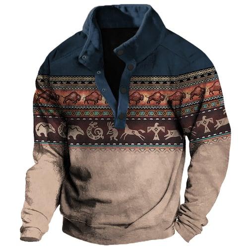 Men's Graphic Animal Cowboy Sweatshirts Sweatshirt Long Sleeve Sweatshirt Stand Collar Ethnic Vintage Retro Western Cowboy 3D Print Vacation Sports Outdoor Holiday Print Spring &  Fall