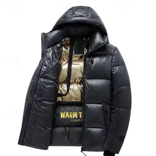 Men's Winter Jacket Puffer Jacket Padded Zipper Pocket Polyster Hoodie Outdoor Casual Daily Regular Fashion Casual Thermal Warm Windproof Winter Plain Black Puffer Jacket