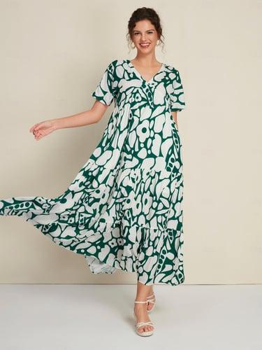 Plant Print V Neck Maxi Dress