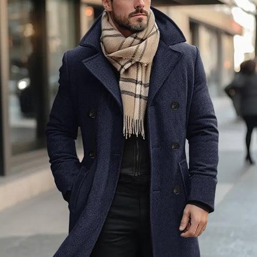 Men's Winter Coat Wool Coat Overcoat Trench Coat Outdoor Daily Wear Fall & Winter Polyester Thermal Warm Outerwear Clothing Apparel Fashion Streetwear Plain Pocket Lapel Double Breasted