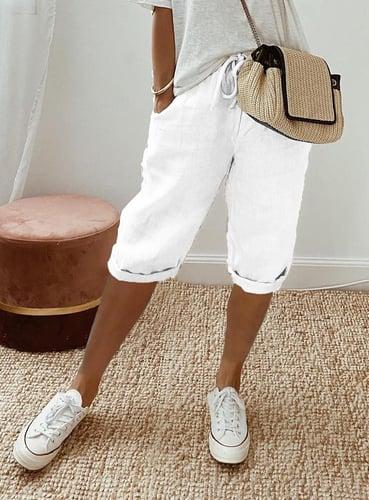 Women's Capri Pants Casual Summer Yellow Drawstring Waist Rolled-Cuff Mid-Calf Comfortable Loungewear Relaxed Fit Breathable Fabric Multiple Sizes