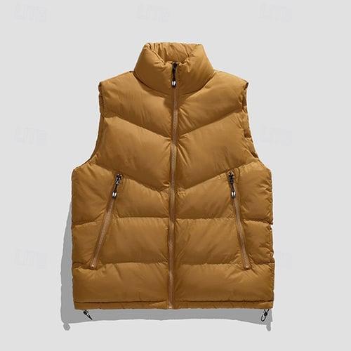 Men's Down Vest Puffer Vest Vest Gilet Daily Date Vacation Fashion Casual Fall & Winter Pocket Polyester Thermal Warm Comfortable Plain Zipper Stand Collar Regular Fit Black Blue Brown Green Vest