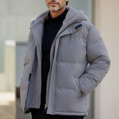 Men's Winter Jacket Puffer Jacket Fleece Jacket Padded 2 in 1 Fake two piece Polyster Hoodie Pocket Outdoor Date Casual Daily Regular Fashion Casual Thermal Warm Windproof Winter Plain Dark Grey